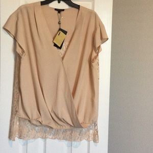 Alberto Makali beige polyester cap sleeve blouse.